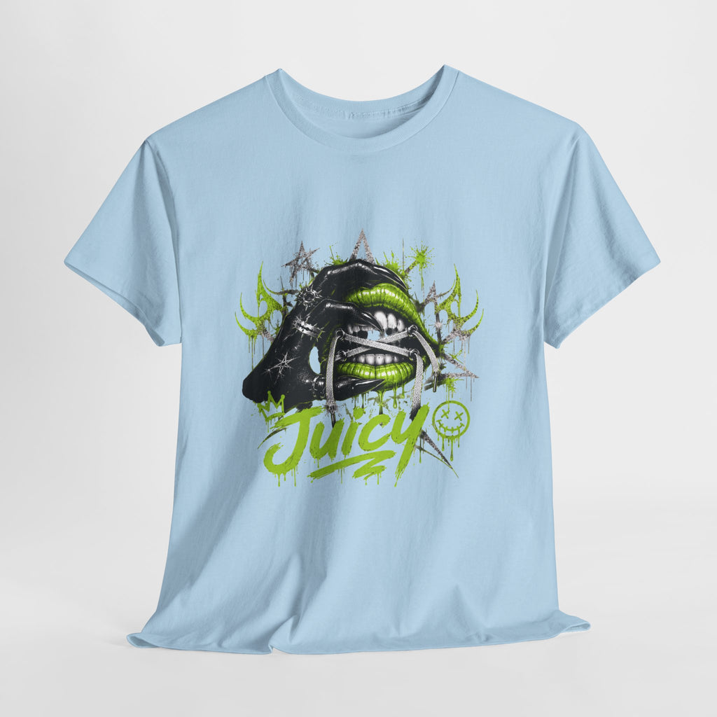 Juicy Graffiti Tee — Neon Green Street Art Graphic T-Shirt