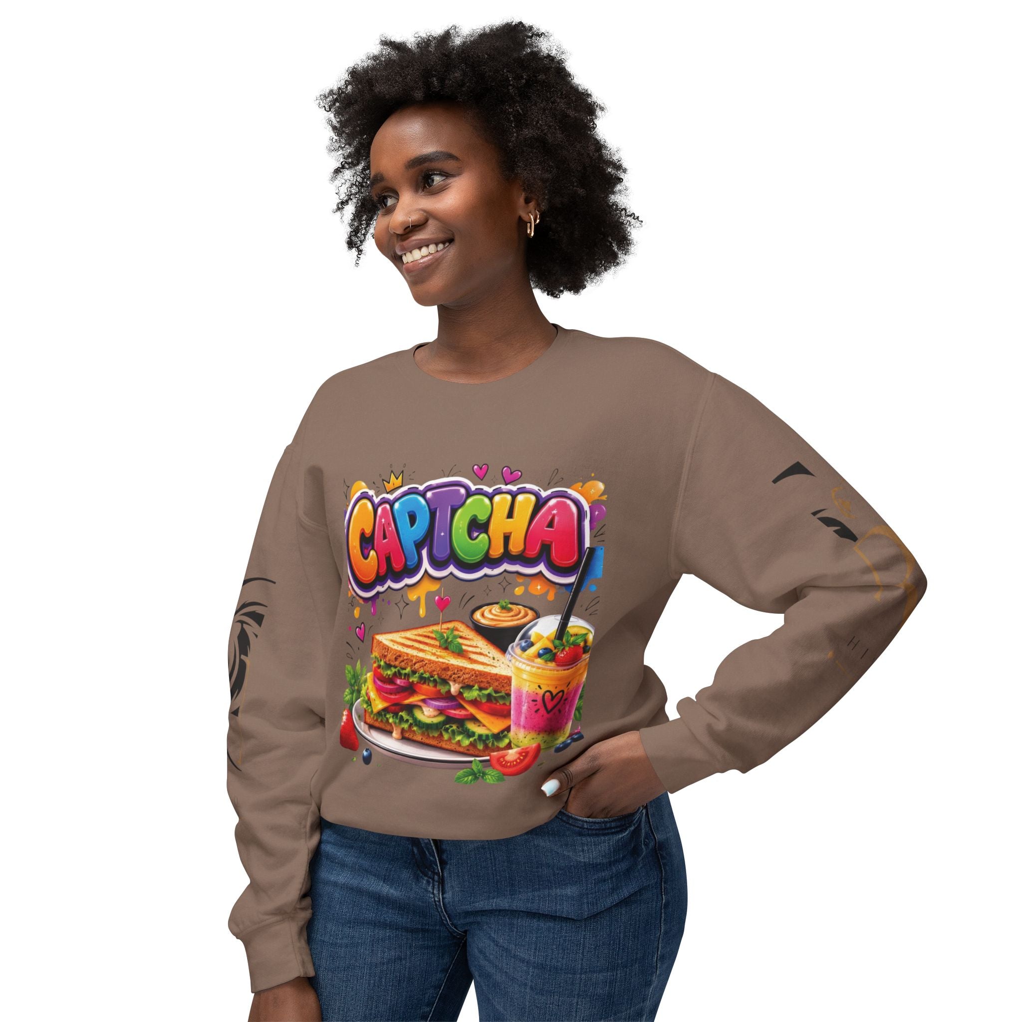 CapTCHA Sandwich Crewneck Sweatshirt — Colorful Food Graphic Pullover