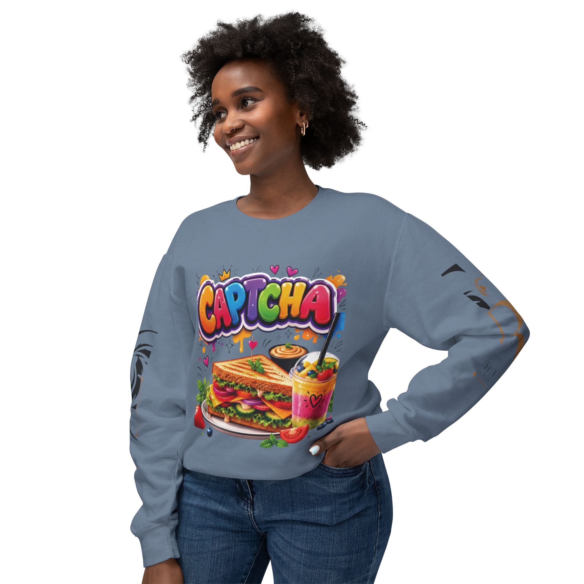 CapTCHA Sandwich Crewneck Sweatshirt — Colorful Food Graphic Pullover
