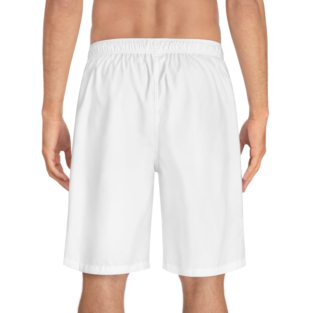 Blessed Flames Board Shorts — Religious Cross Graphic Swim Trunks