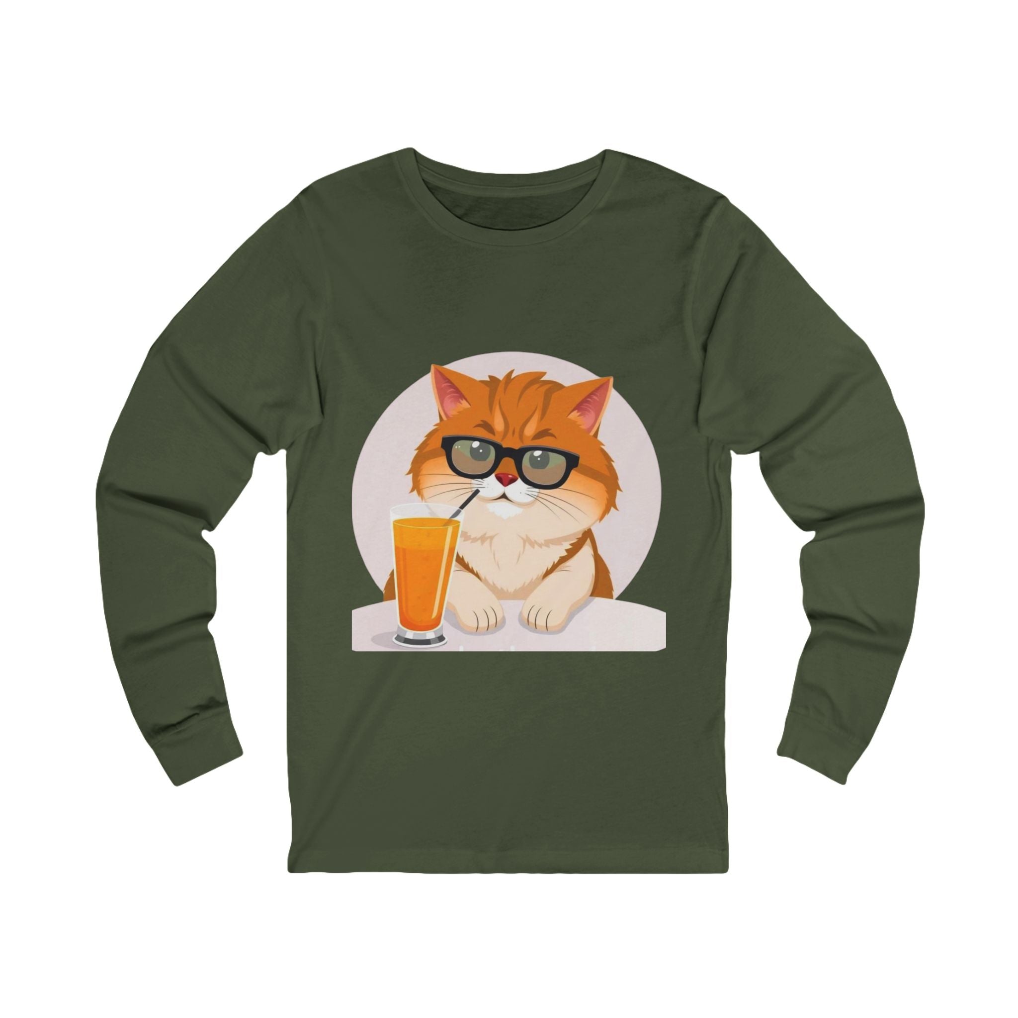 Long Sleeve Tee — Retro Cat with Glasses & Lion Crest Back