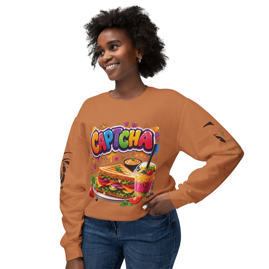 CapTCHA Sandwich Crewneck Sweatshirt — Colorful Food Graphic Pullover