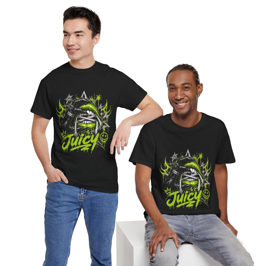 Juicy Graffiti Tee — Neon Green Street Art Graphic T-Shirt