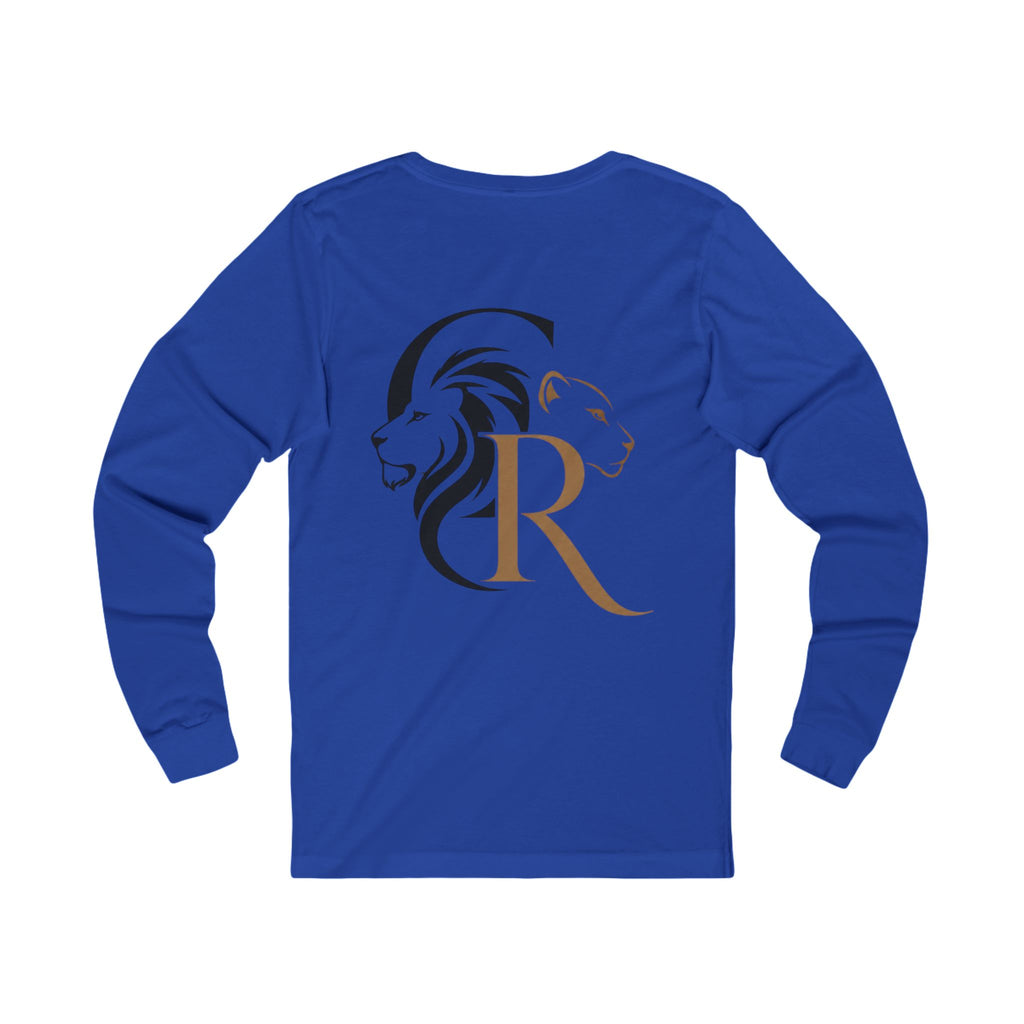 Long Sleeve Tee — Retro Cat with Glasses & Lion Crest Back