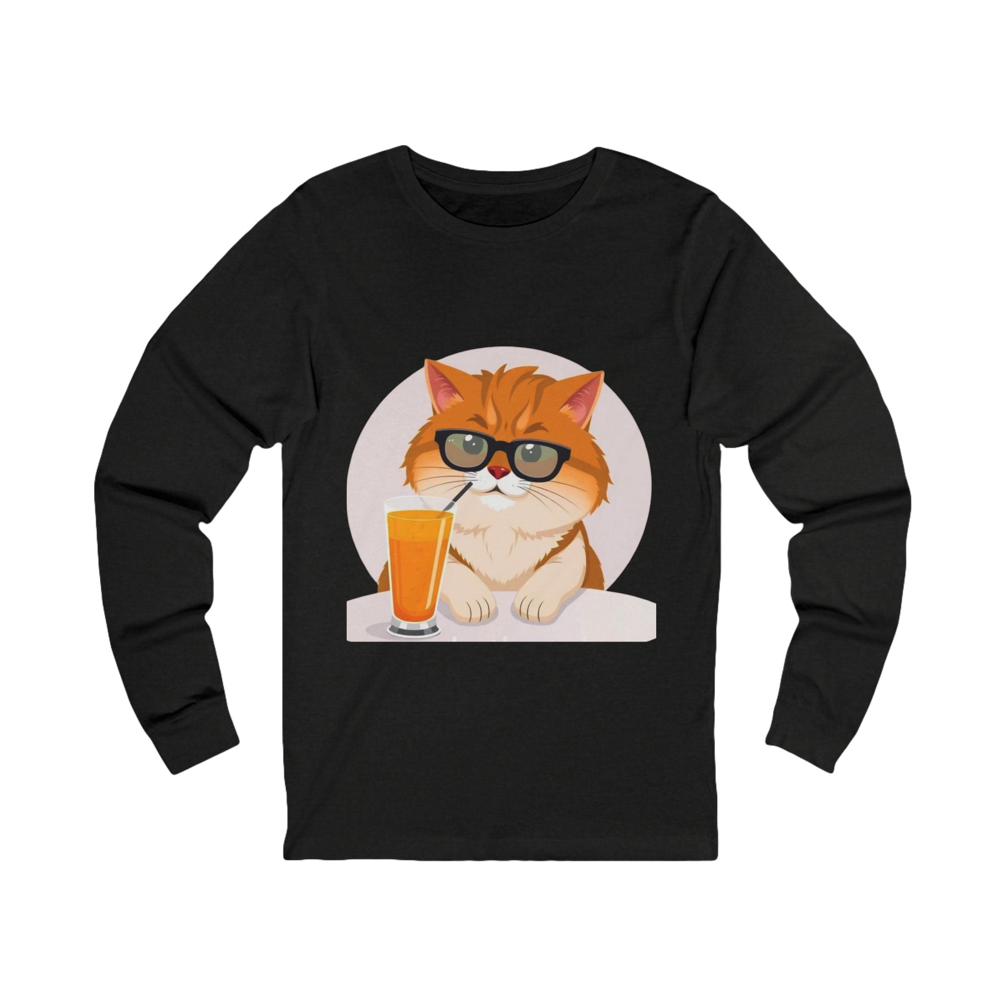 Long Sleeve Tee — Retro Cat with Glasses & Lion Crest Back