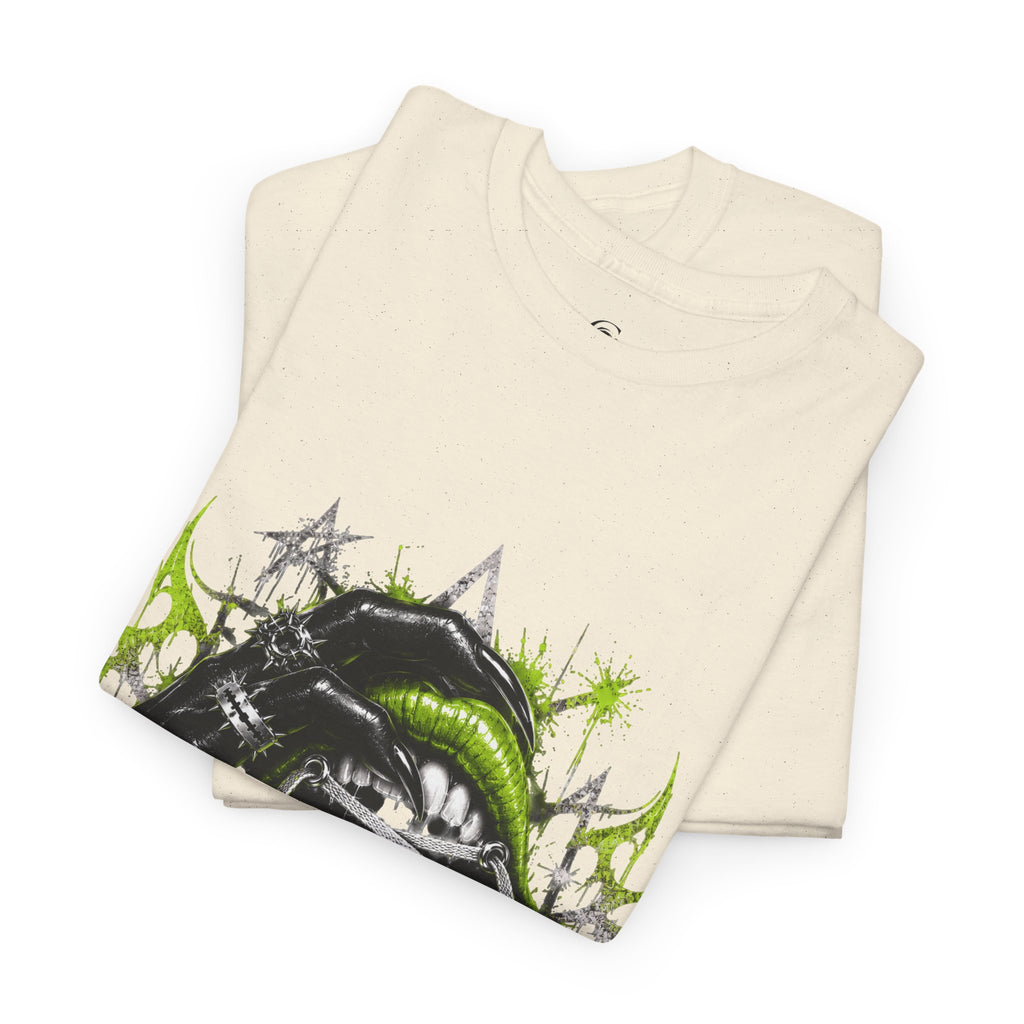 Juicy Graffiti Tee — Neon Green Street Art Graphic T-Shirt