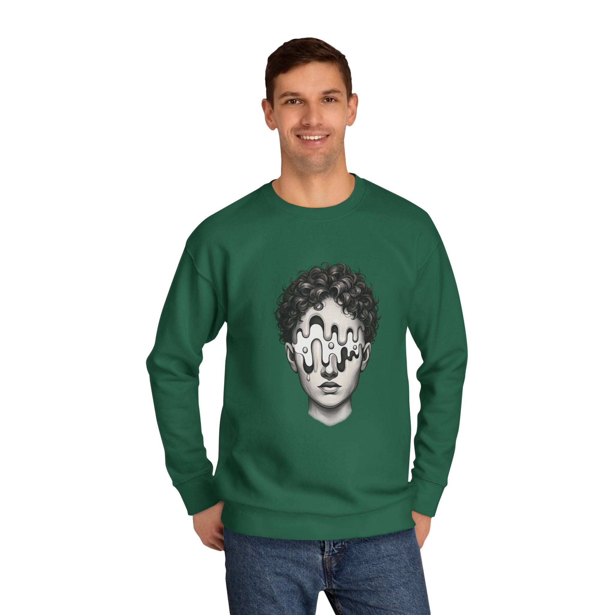 Strategist Crewneck Sweatshirt — Retro Classical Bust Graphic with 'The Strategist' Text
