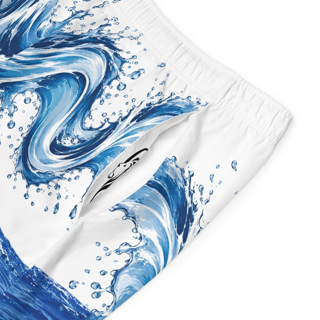 Men's Ocean Wave Board Shorts — Blue Surf Print Swim Trunks