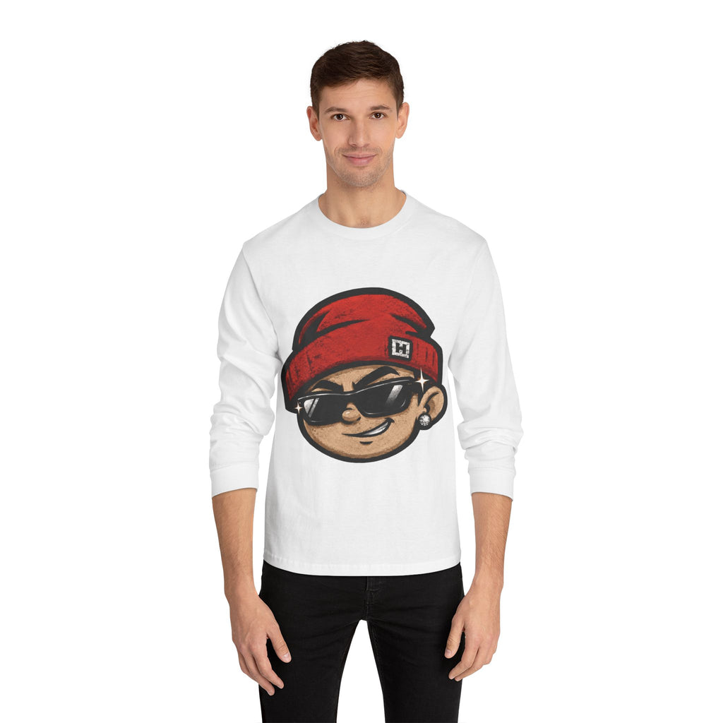 Streetwear Smiley Face Long Sleeve T-Shirt — Red Beanie Cool Kid Graphic