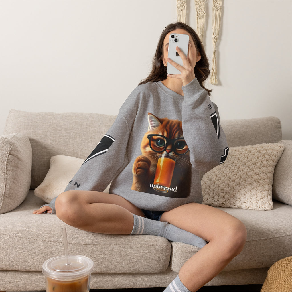 Cat With Juice Graphic Sweatshirt — 'Unbothered' Cozy Crewneck