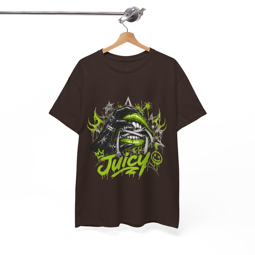 Juicy Graffiti Tee — Neon Green Street Art Graphic T-Shirt