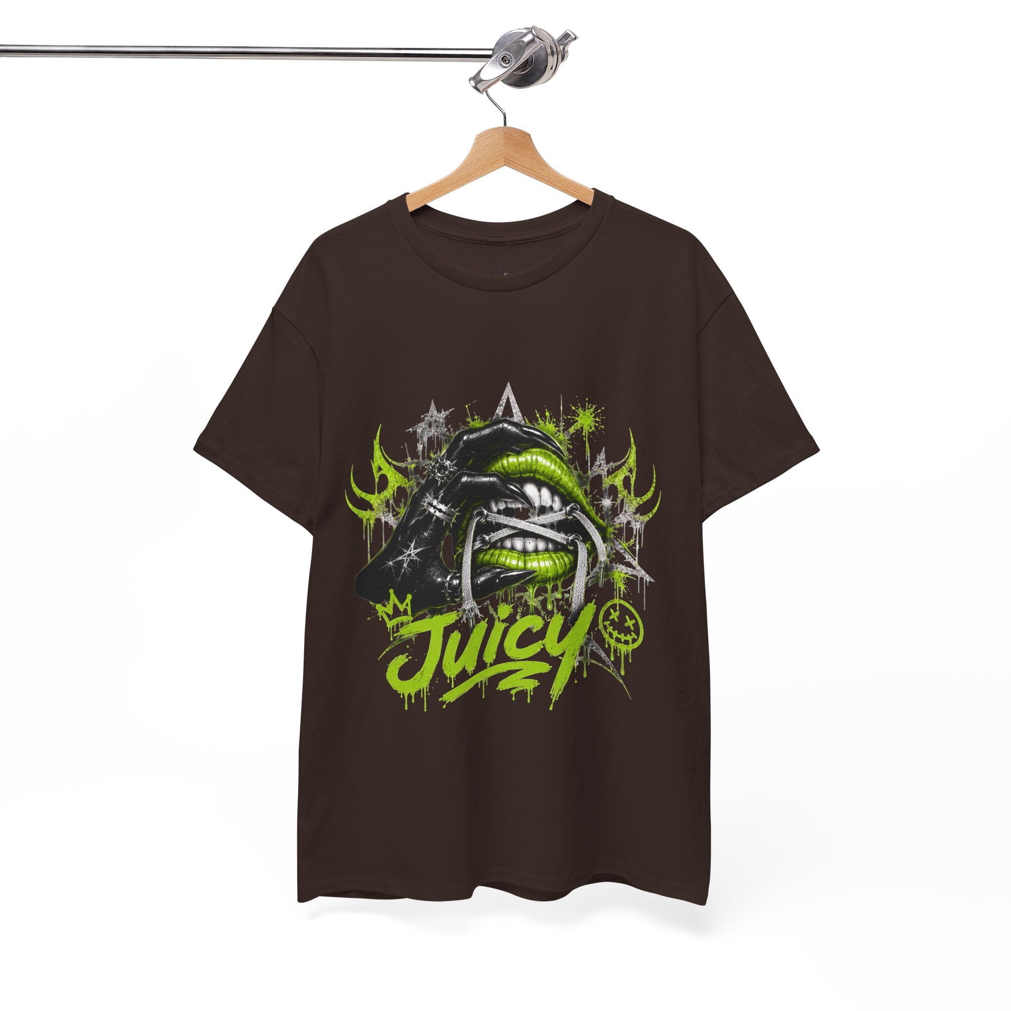 Juicy Graffiti Tee — Neon Green Street Art Graphic T-Shirt