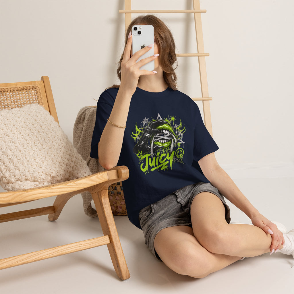 Juicy Graffiti Tee — Neon Green Street Art Graphic T-Shirt
