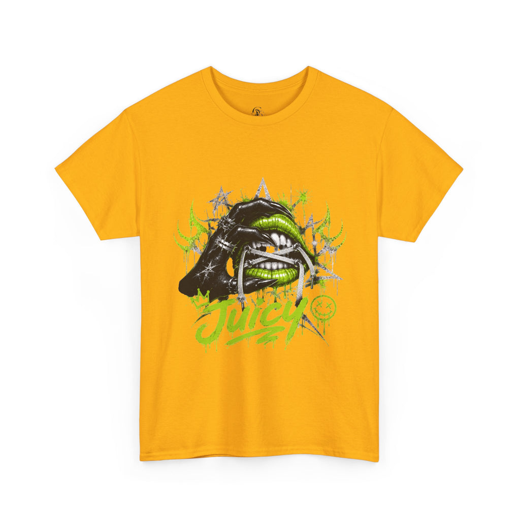 Juicy Graffiti Tee — Neon Green Street Art Graphic T-Shirt