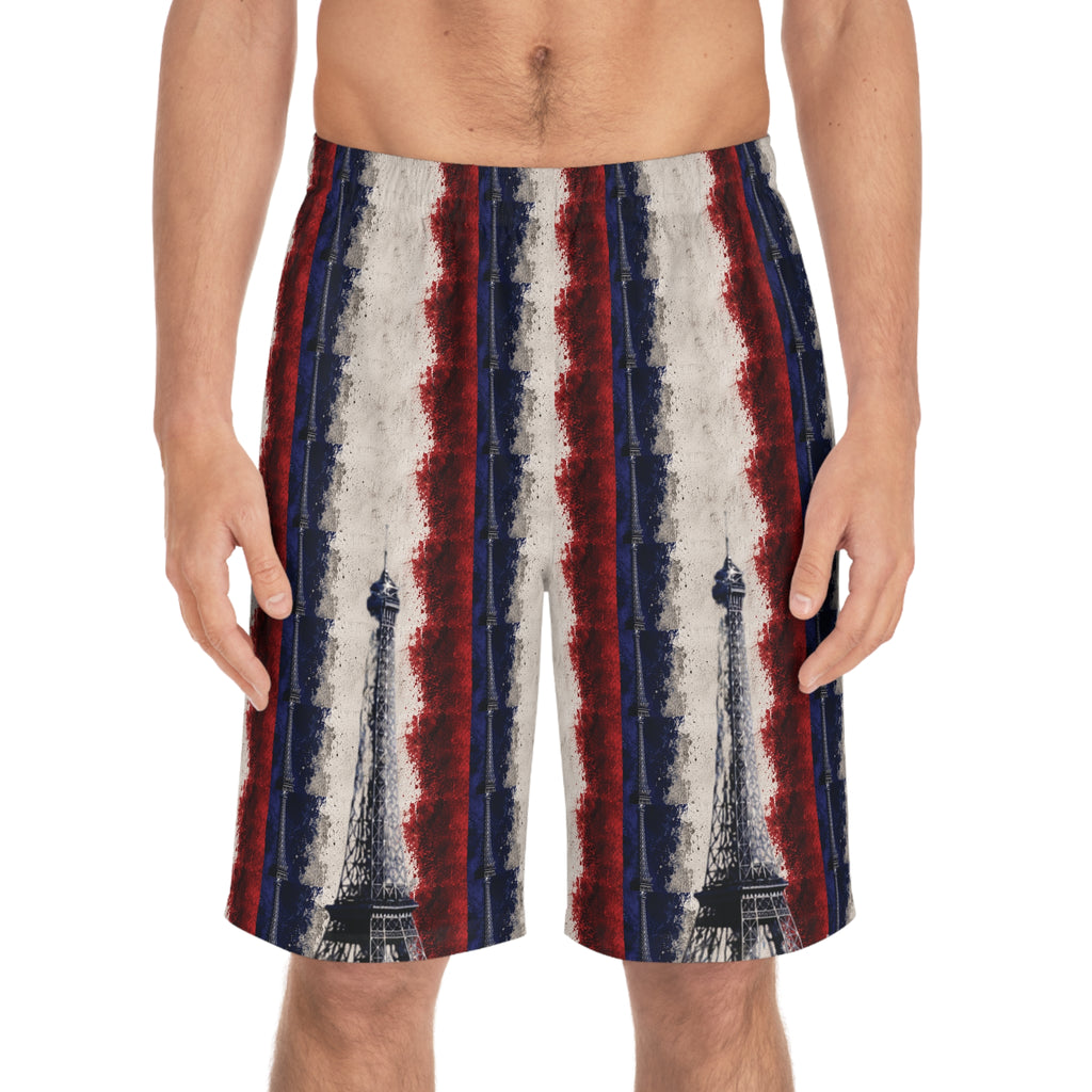 Patriotic Red White Blue Board Shorts with Golden Dove Accent