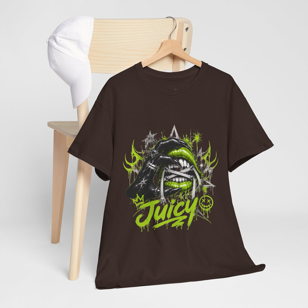 Juicy Graffiti Tee — Neon Green Street Art Graphic T-Shirt