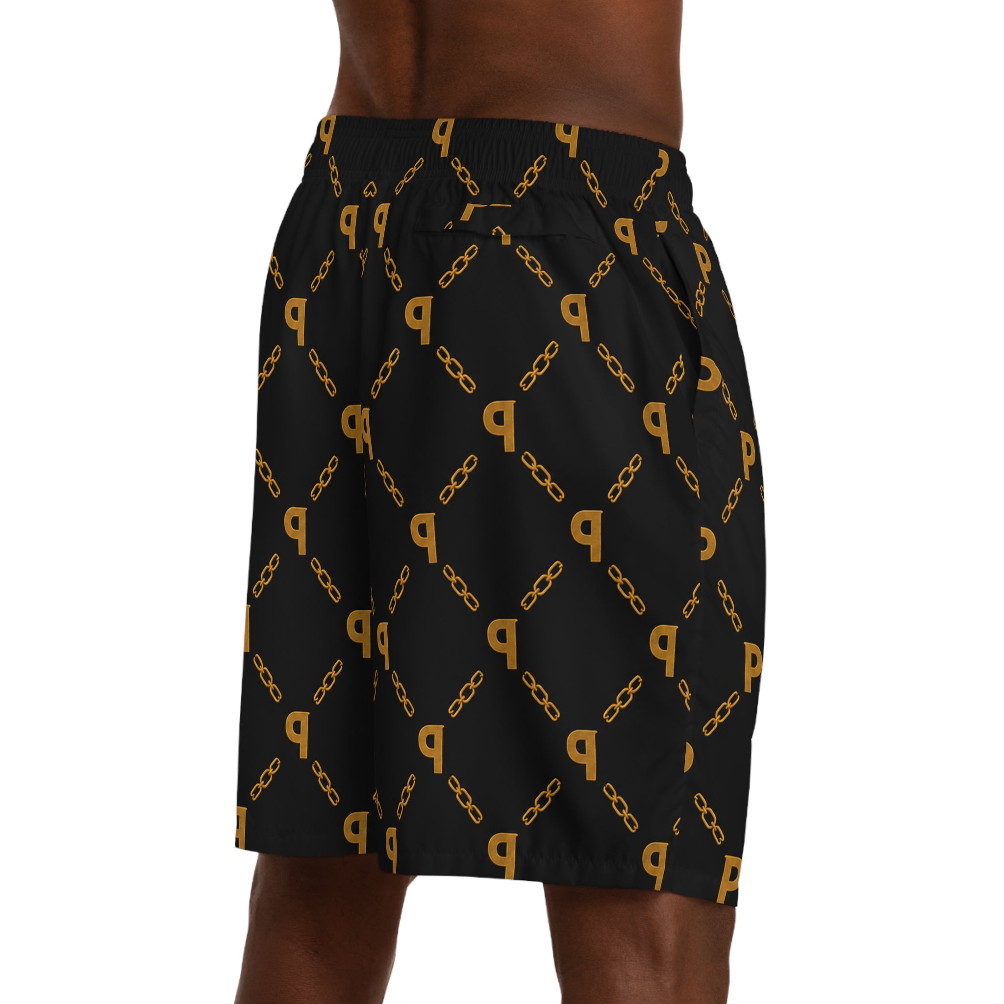 Men's Jogger Shorts — Luxe Streetwear 'Prime' Gold Chain Pattern & Smoking Portrait