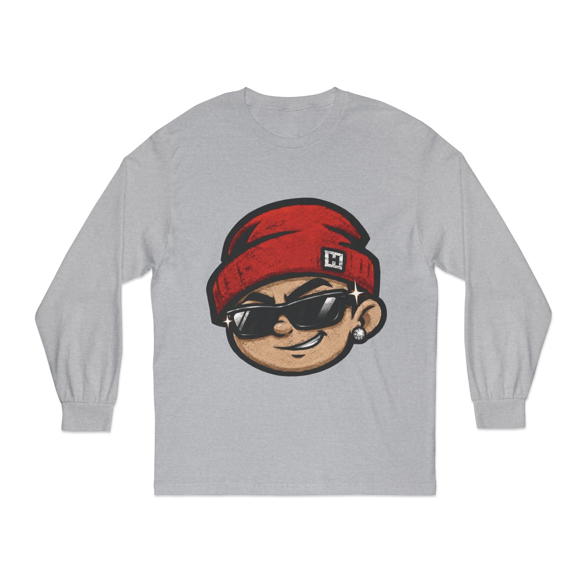 Streetwear Smiley Face Long Sleeve T-Shirt — Red Beanie Cool Kid Graphic