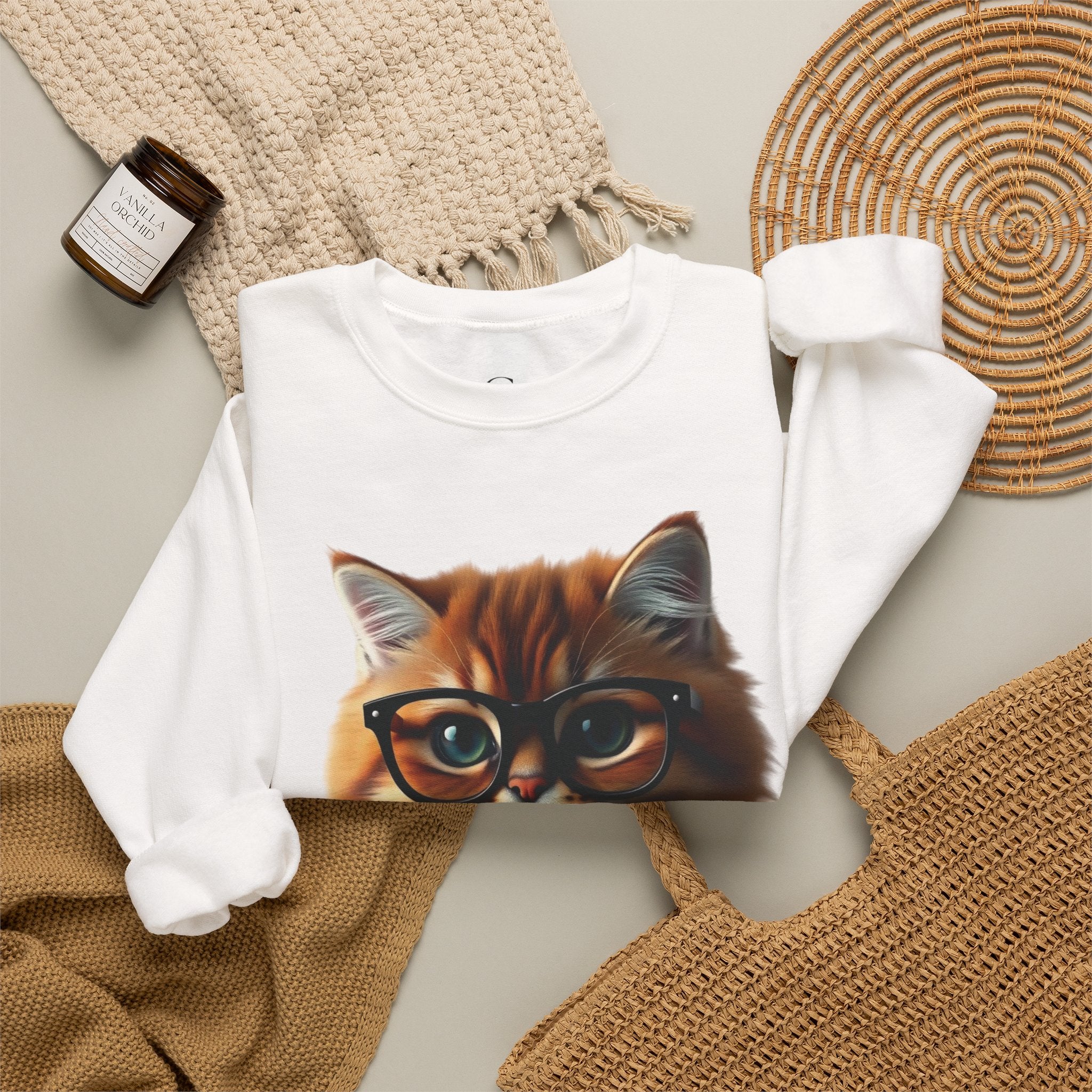 Cat With Juice Graphic Sweatshirt — 'Unbothered' Cozy Crewneck