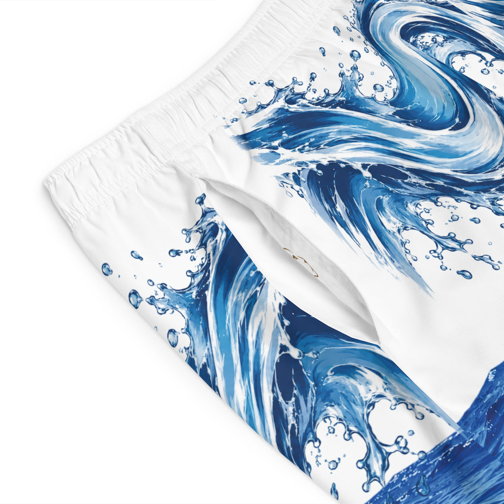 Men's Ocean Wave Board Shorts — Blue Surf Print Swim Trunks