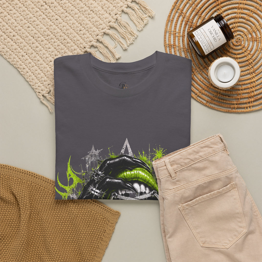 Juicy Graffiti Tee — Neon Green Street Art Graphic T-Shirt