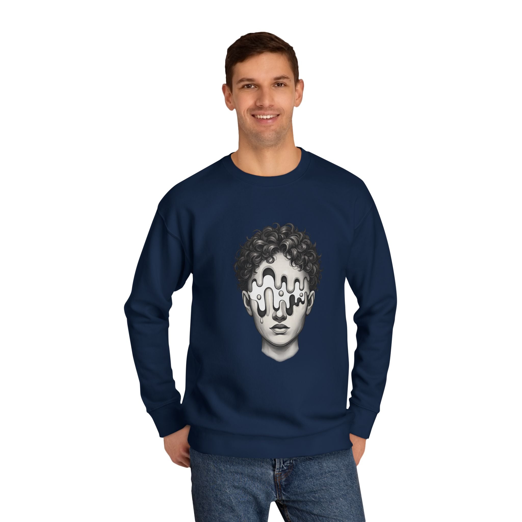 Strategist Crewneck Sweatshirt — Retro Classical Bust Graphic with 'The Strategist' Text