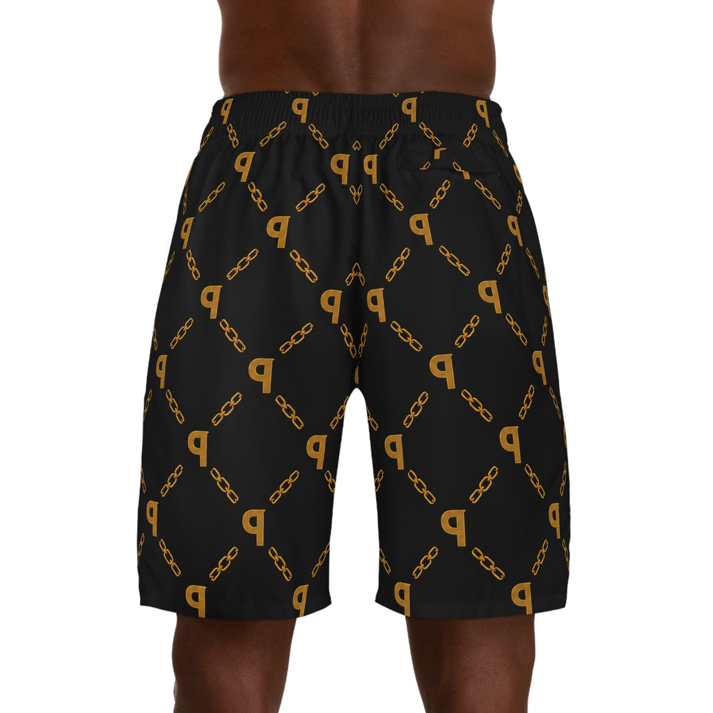 Men's Jogger Shorts — Luxe Streetwear 'Prime' Gold Chain Pattern & Smoking Portrait