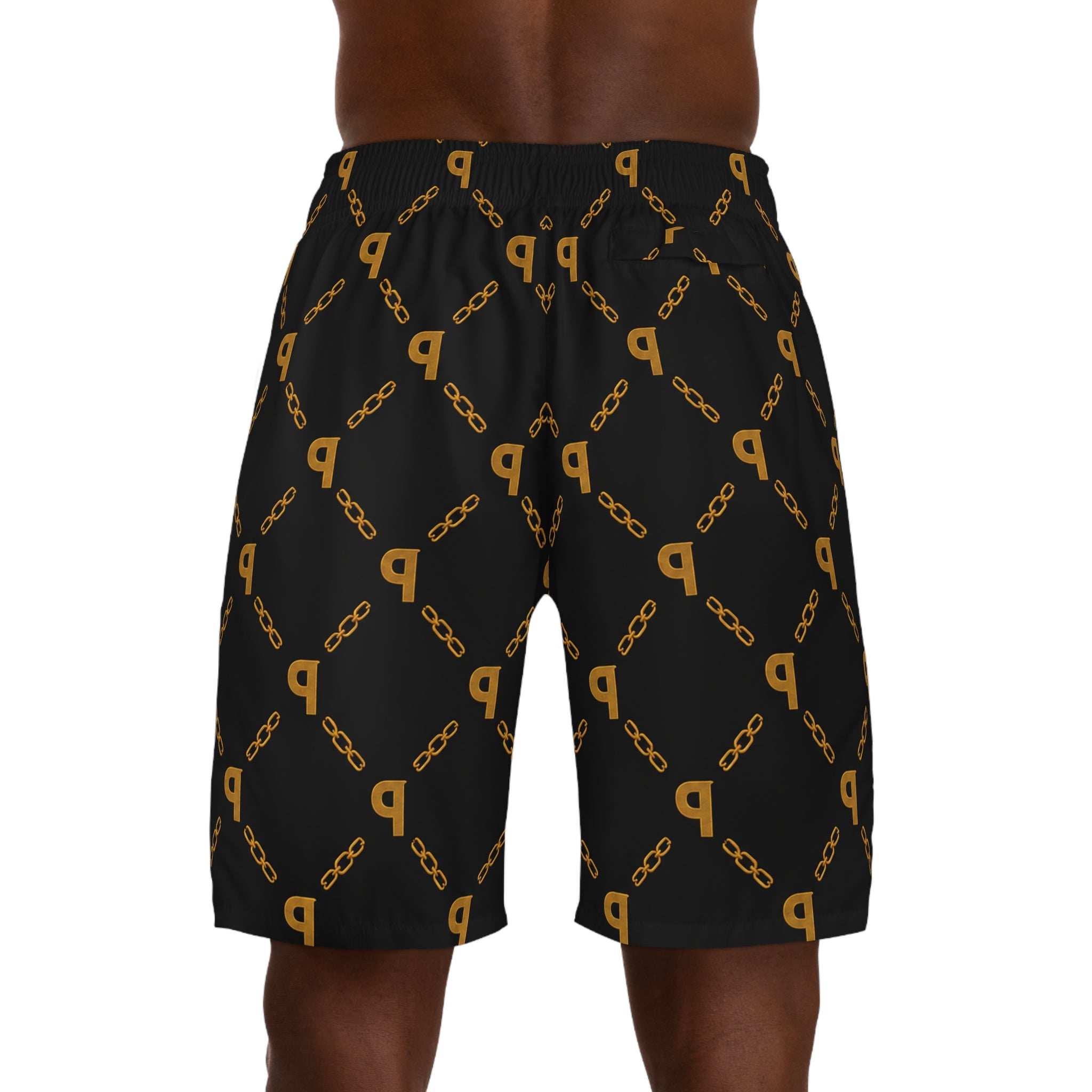 Men's Jogger Shorts — Luxe Streetwear 'Prime' Gold Chain Pattern & Smoking Portrait
