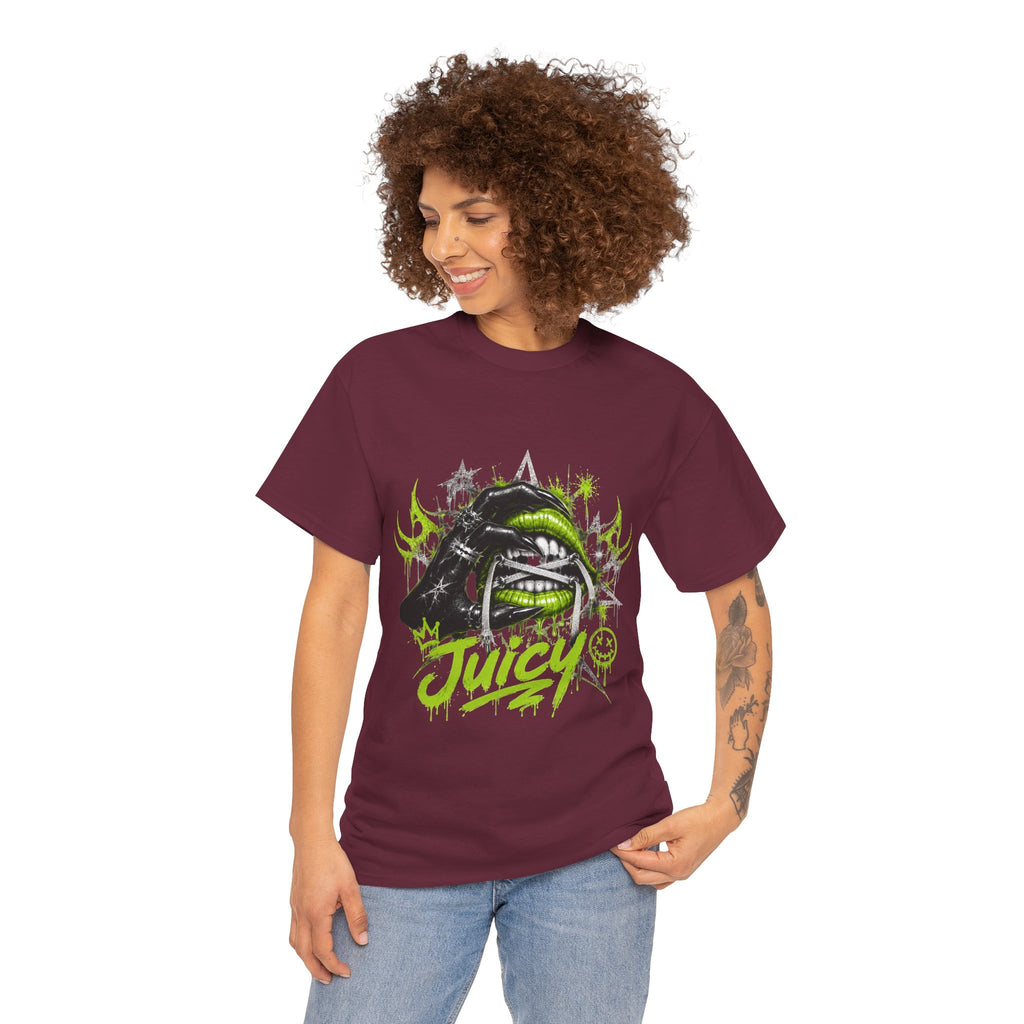 Juicy Graffiti Tee — Neon Green Street Art Graphic T-Shirt