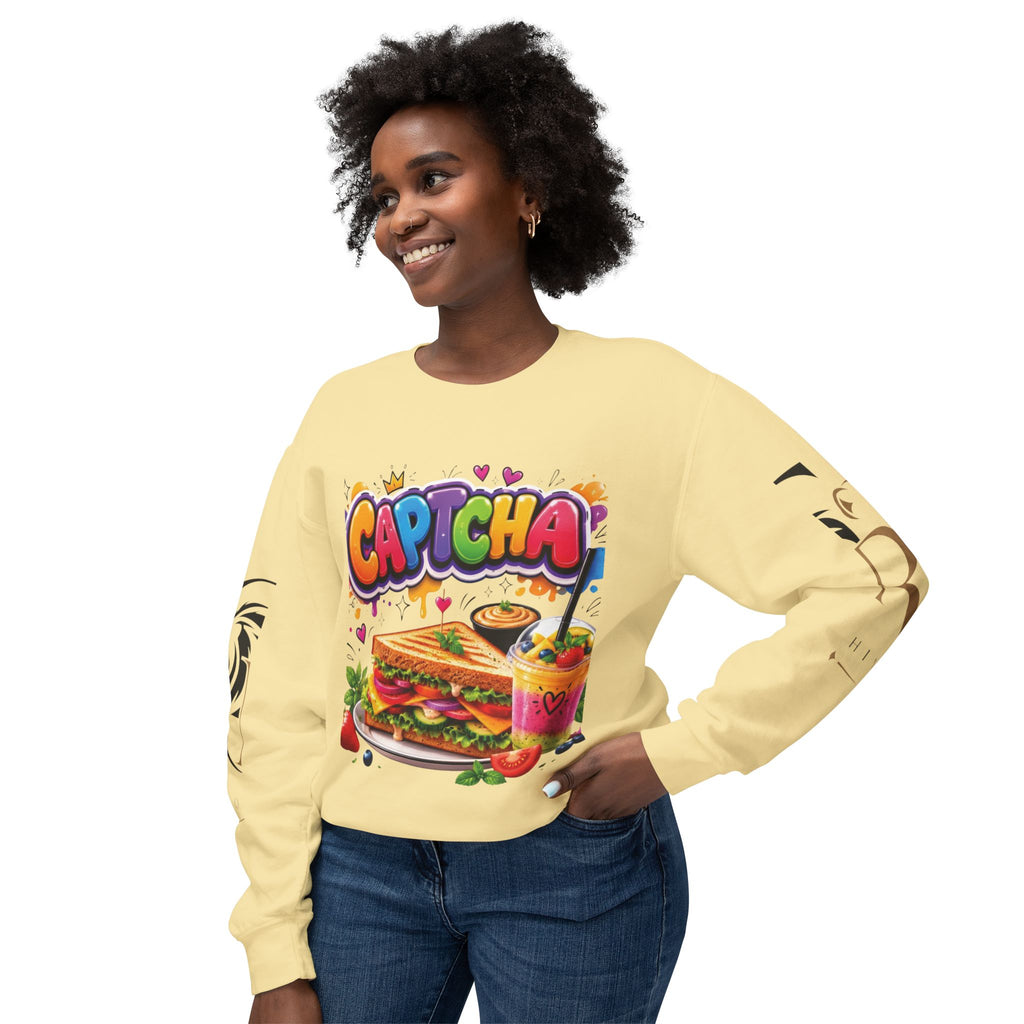 CapTCHA Sandwich Crewneck Sweatshirt — Colorful Food Graphic Pullover