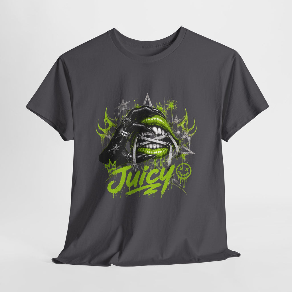 Juicy Graffiti Tee — Neon Green Street Art Graphic T-Shirt