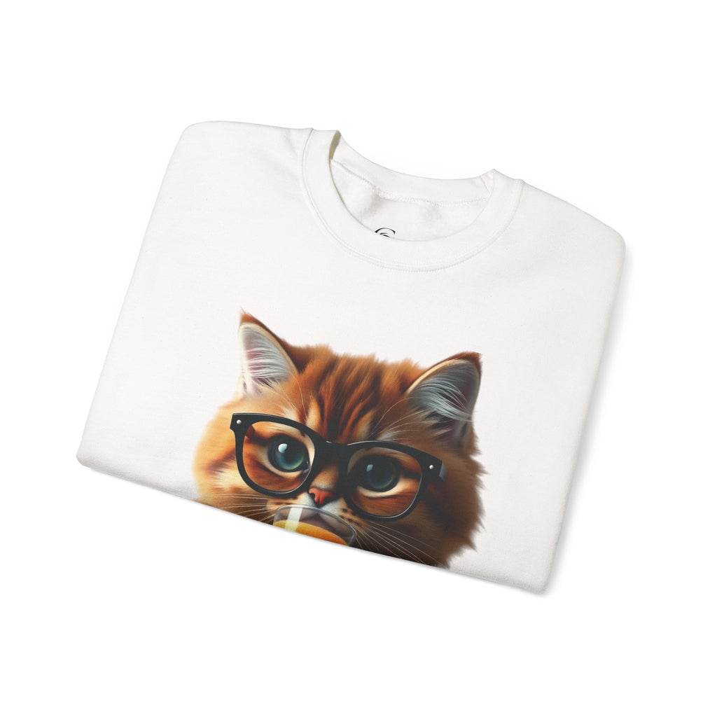 Cat With Juice Graphic Sweatshirt — 'Unbothered' Cozy Crewneck
