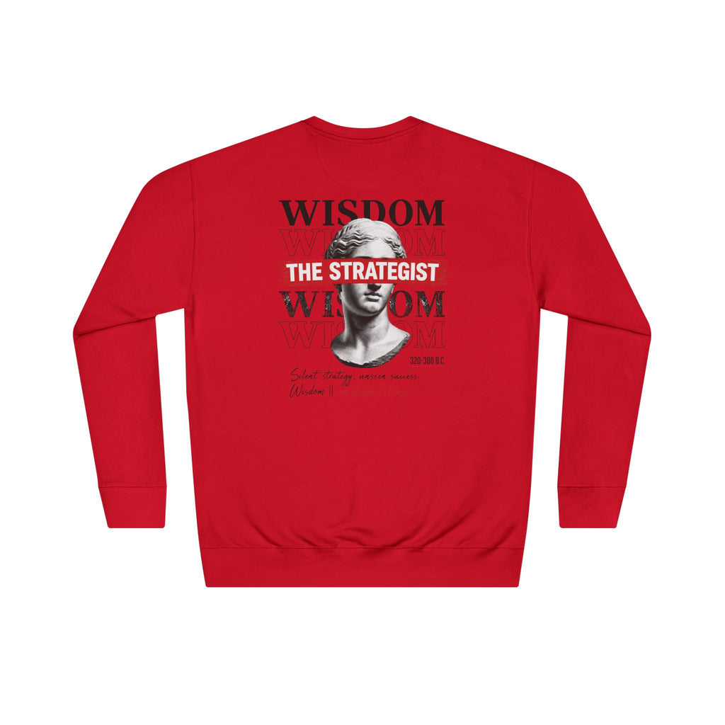 Strategist Crewneck Sweatshirt — Retro Classical Bust Graphic with 'The Strategist' Text