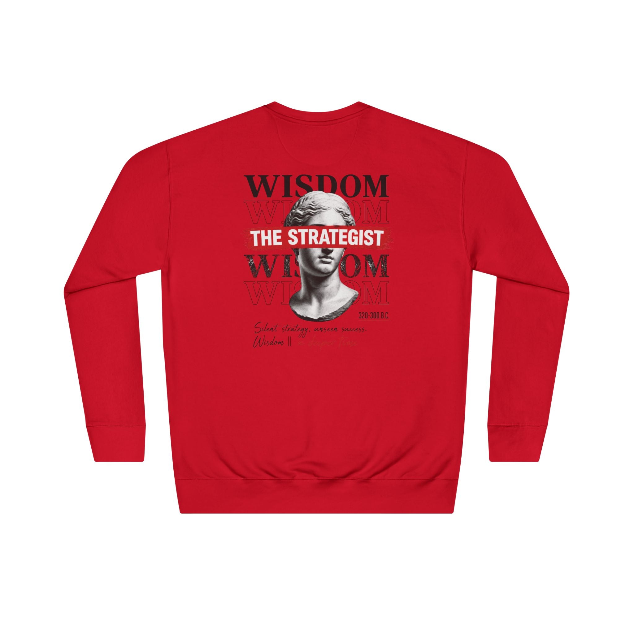 Strategist Crewneck Sweatshirt — Retro Classical Bust Graphic with 'The Strategist' Text
