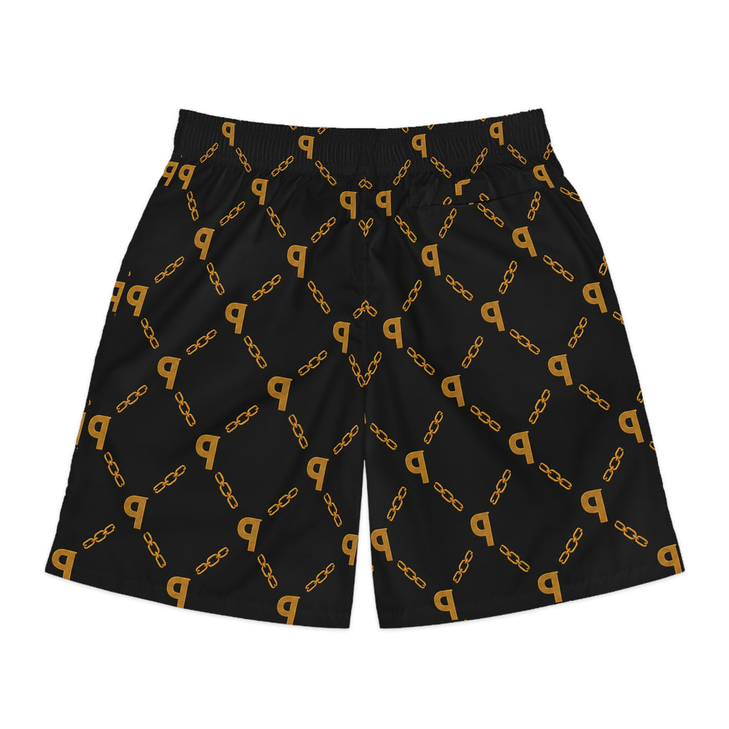 Men's Jogger Shorts — Luxe Streetwear 'Prime' Gold Chain Pattern & Smoking Portrait