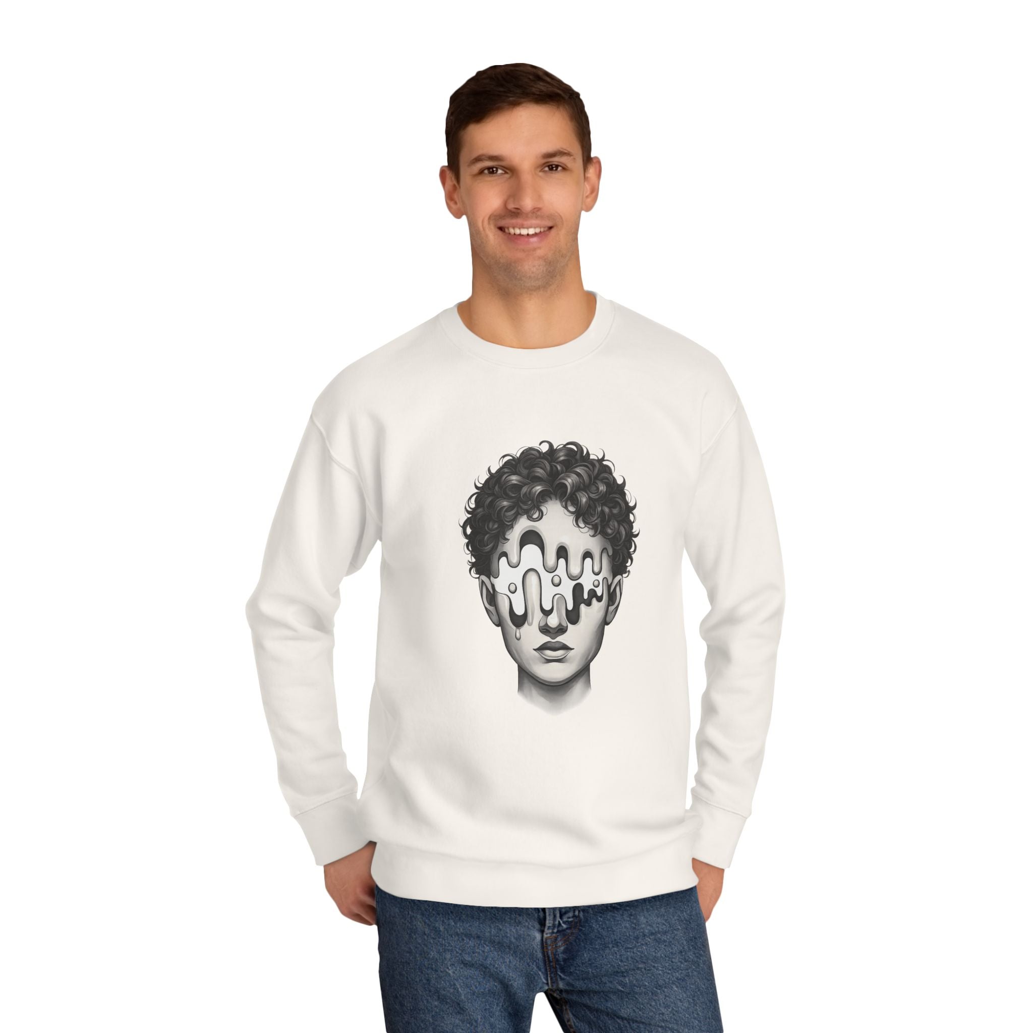 Strategist Crewneck Sweatshirt — Retro Classical Bust Graphic with 'The Strategist' Text