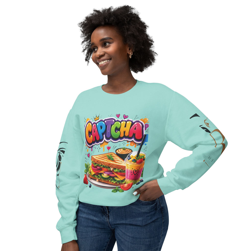 CapTCHA Sandwich Crewneck Sweatshirt — Colorful Food Graphic Pullover