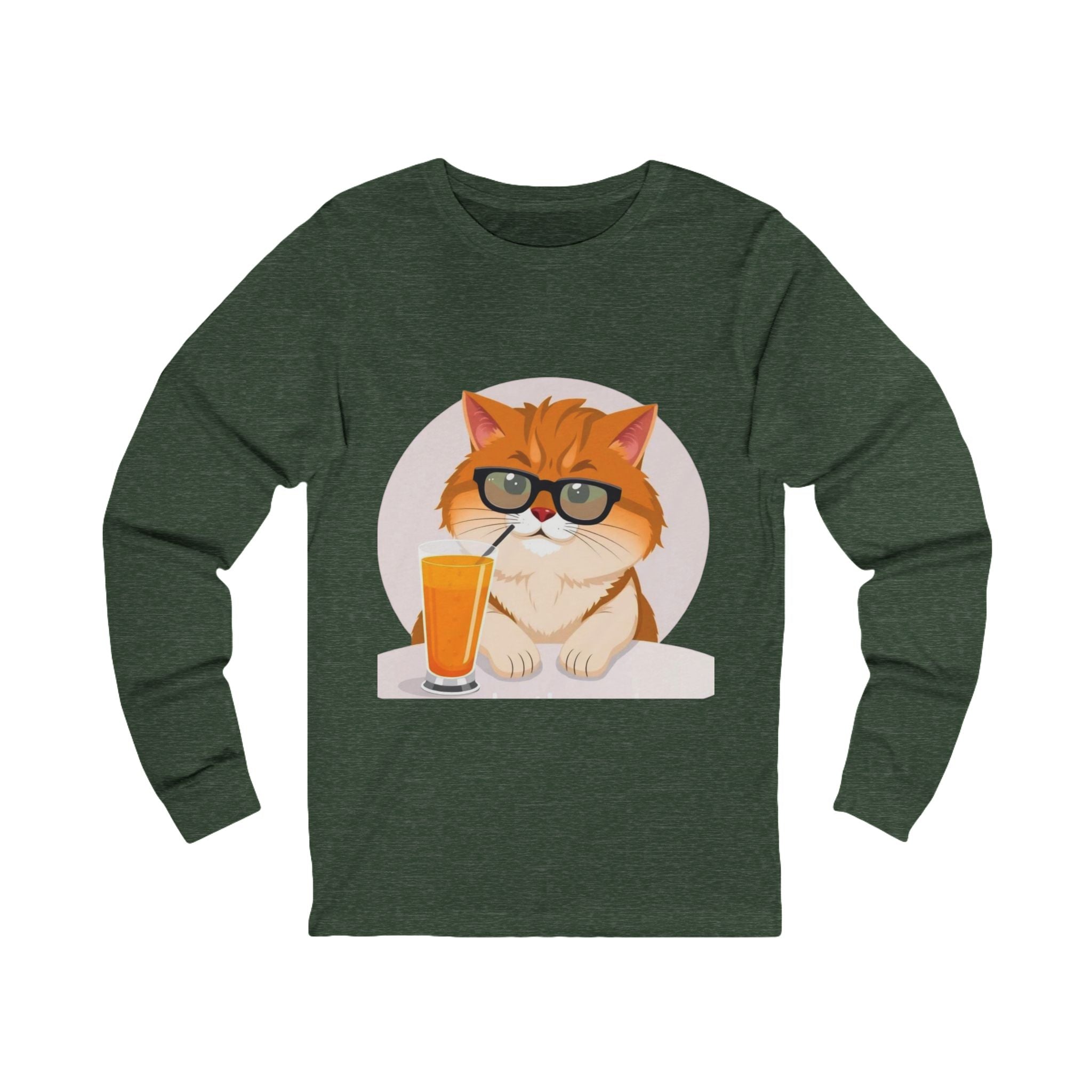 Long Sleeve Tee — Retro Cat with Glasses & Lion Crest Back