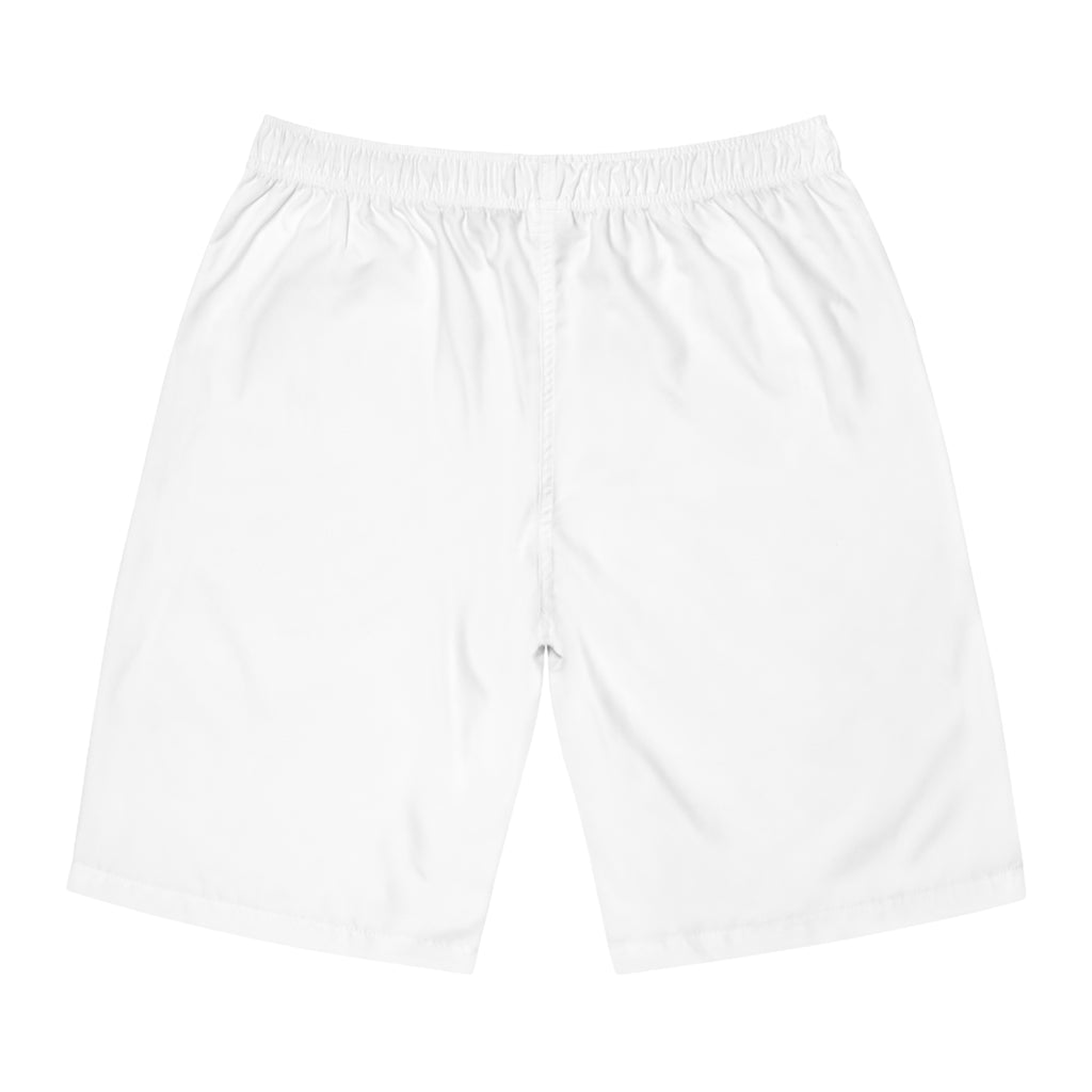 Blessed Flames Board Shorts — Religious Cross Graphic Swim Trunks