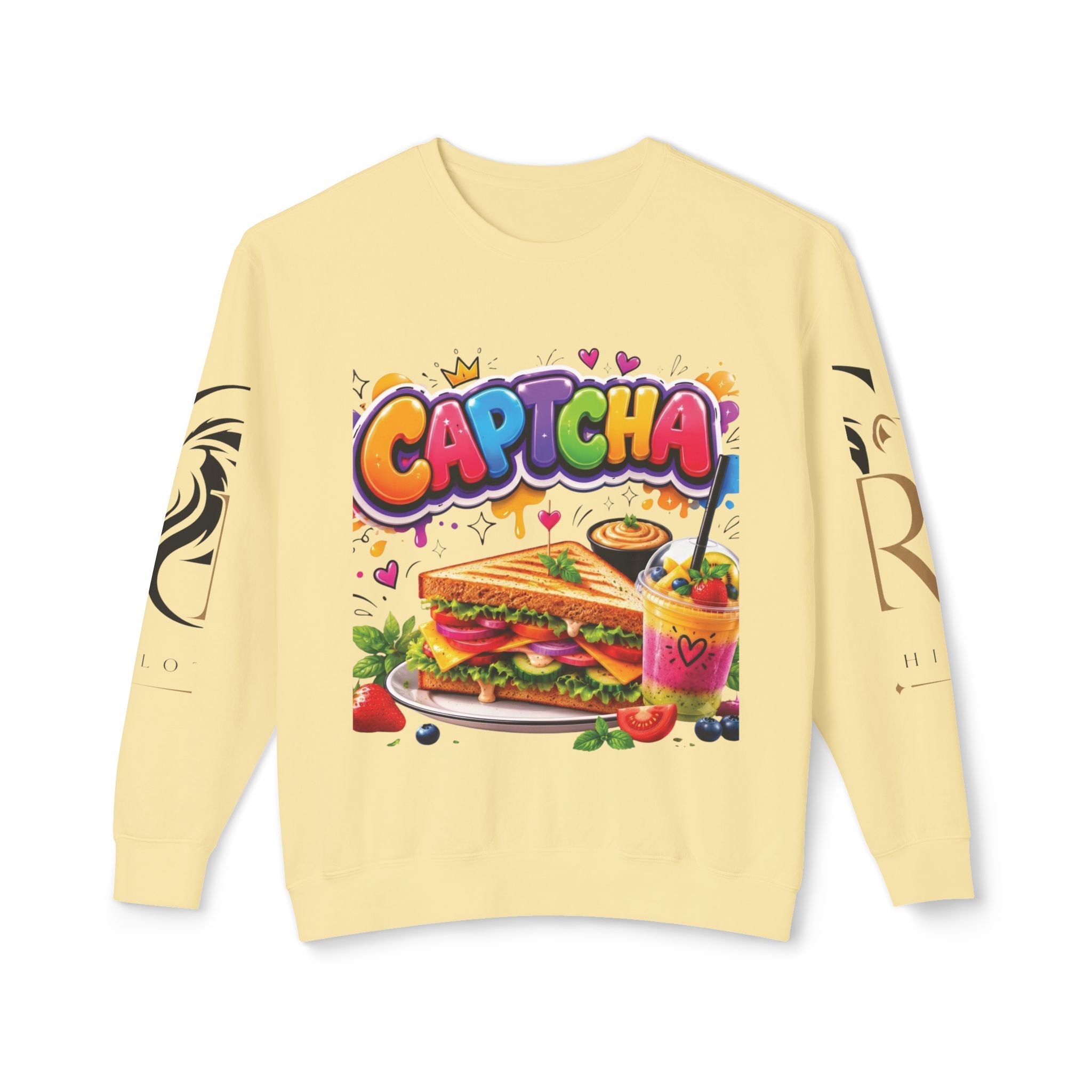 CapTCHA Sandwich Crewneck Sweatshirt — Colorful Food Graphic Pullover