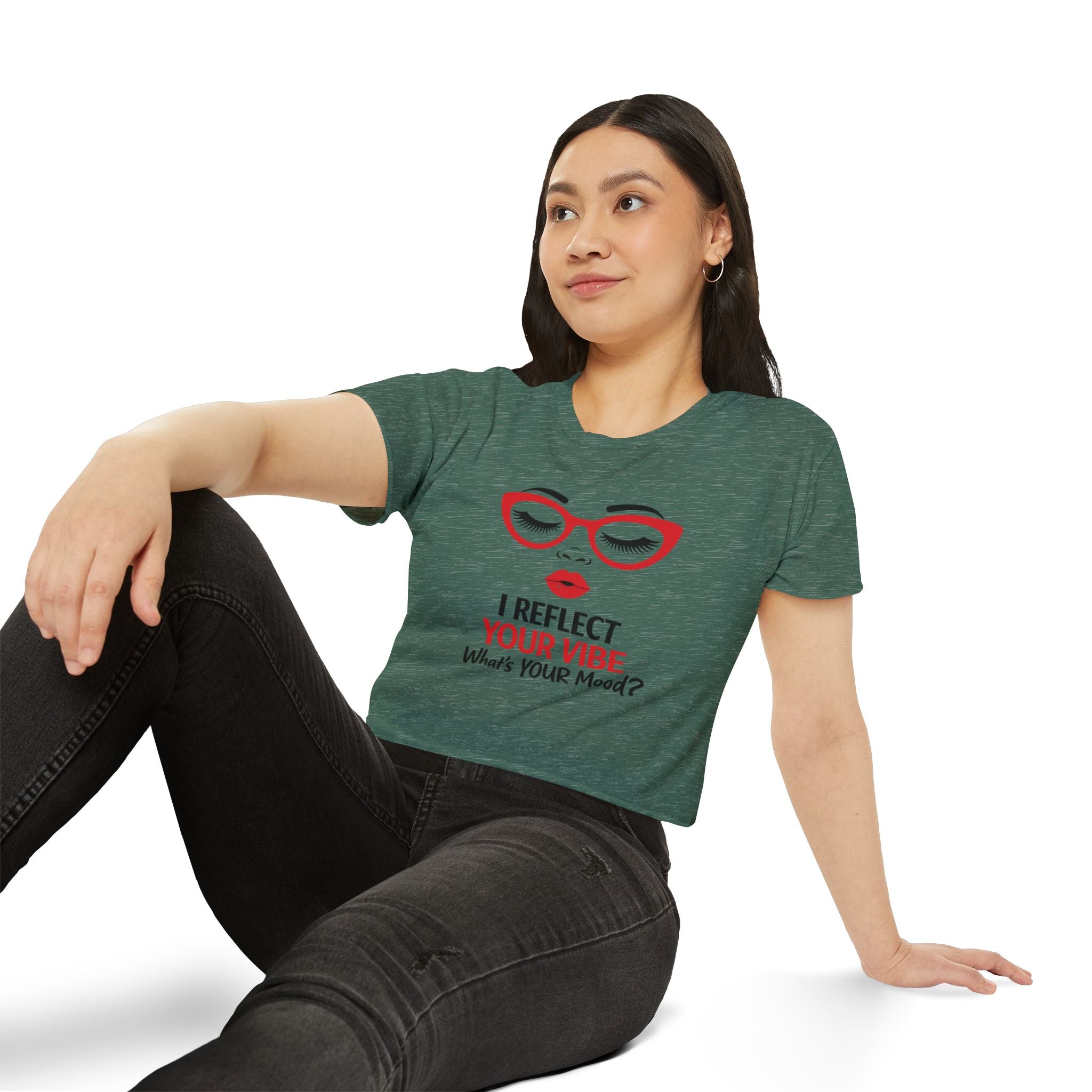 Crop Top — "I Reflect Your Vibe" Feminine Festival Graphic Tee