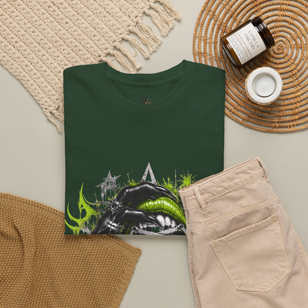 Juicy Graffiti Tee — Neon Green Street Art Graphic T-Shirt
