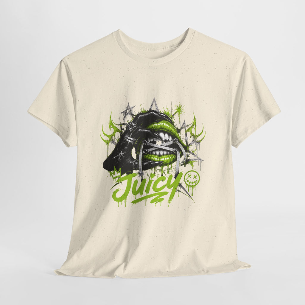 Juicy Graffiti Tee — Neon Green Street Art Graphic T-Shirt