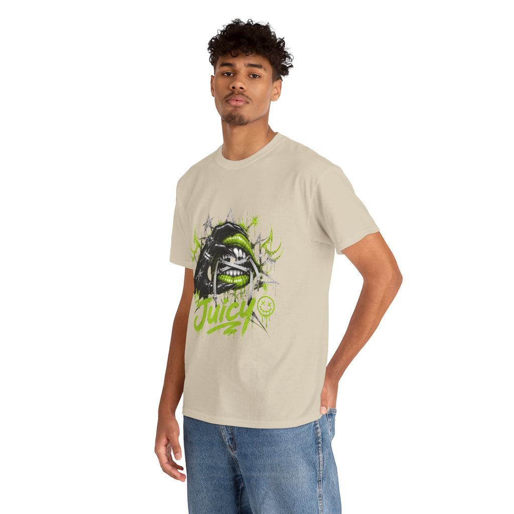 Juicy Graffiti Tee — Neon Green Street Art Graphic T-Shirt