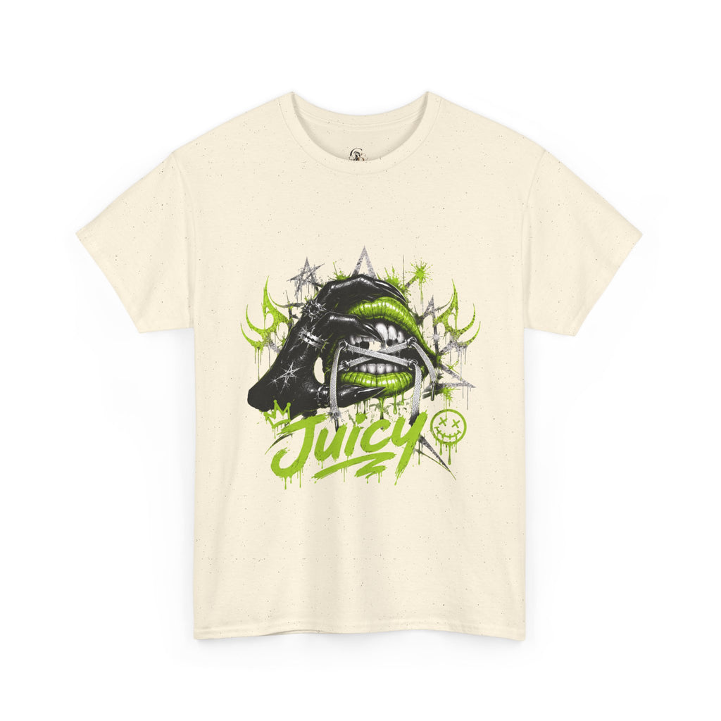 Juicy Graffiti Tee — Neon Green Street Art Graphic T-Shirt