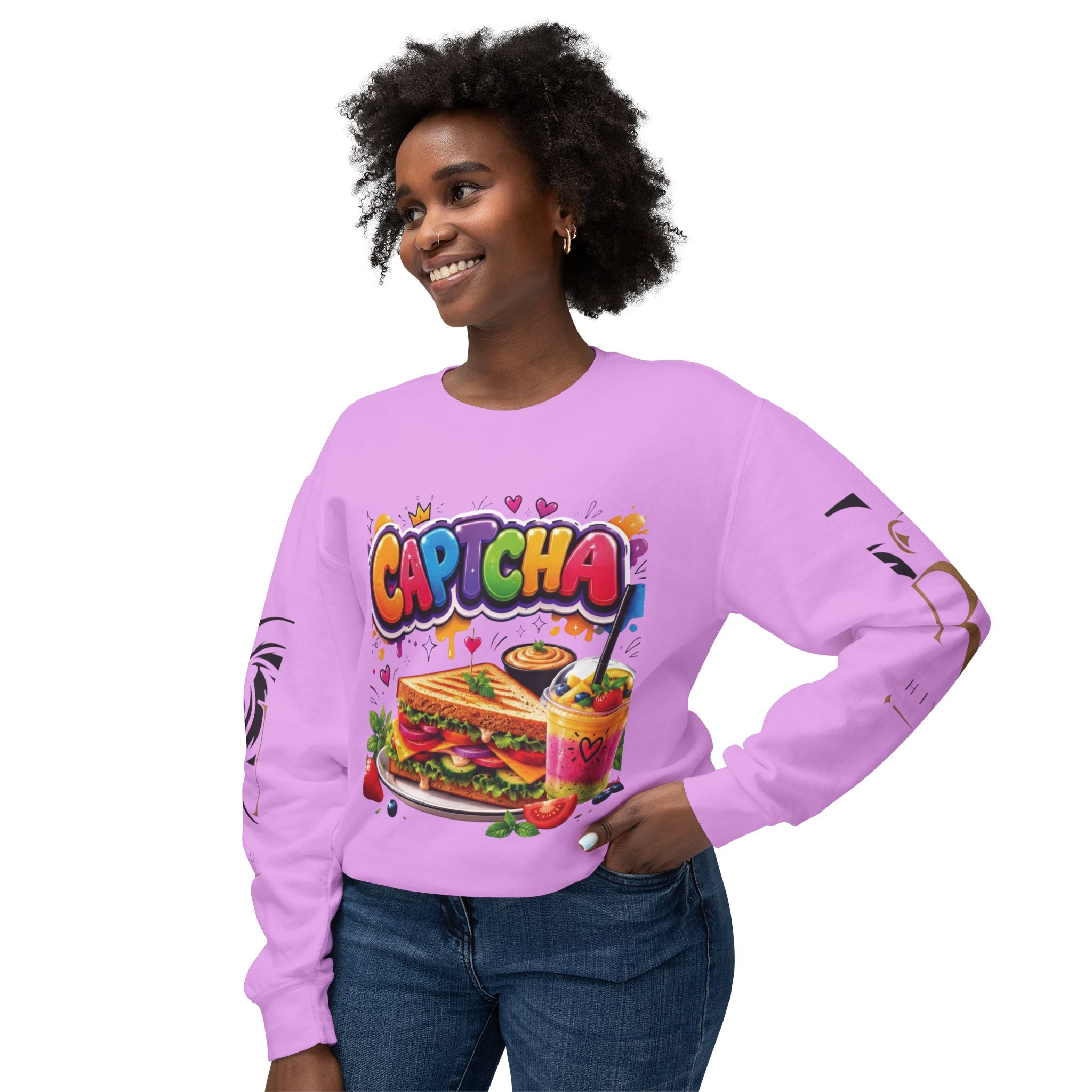 CapTCHA Sandwich Crewneck Sweatshirt — Colorful Food Graphic Pullover