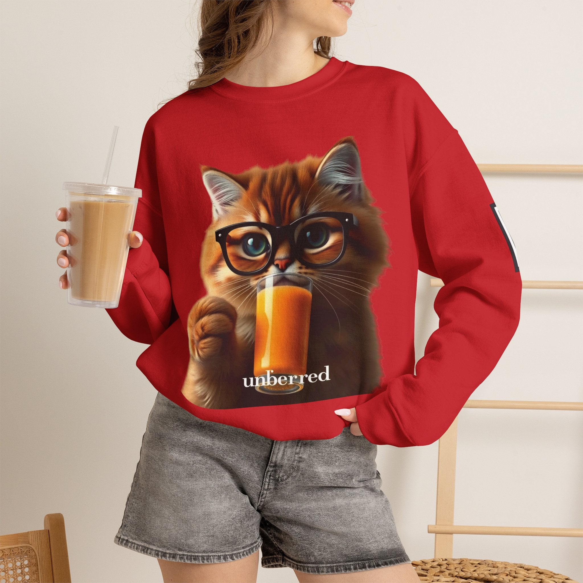Cat With Juice Graphic Sweatshirt — 'Unbothered' Cozy Crewneck