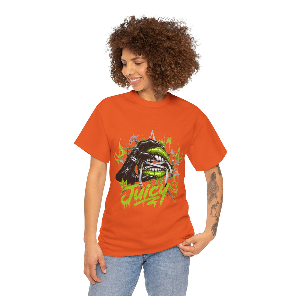 Juicy Graffiti Tee — Neon Green Street Art Graphic T-Shirt