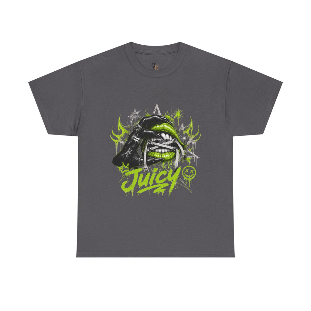 Juicy Graffiti Tee — Neon Green Street Art Graphic T-Shirt