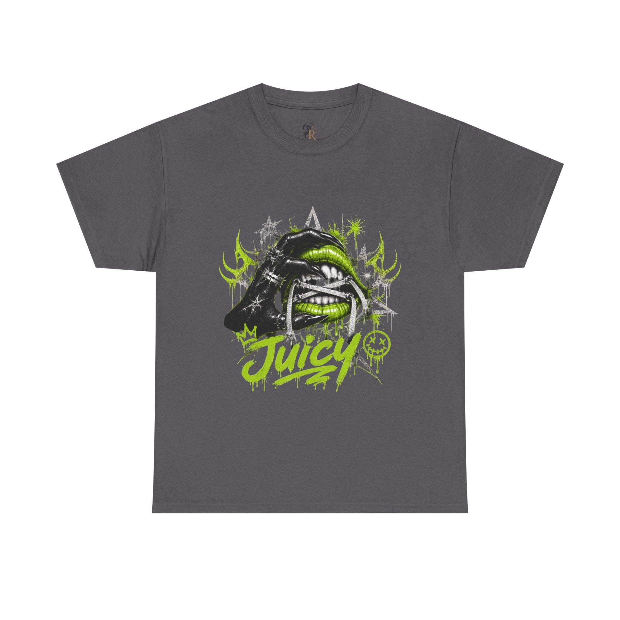 Juicy Graffiti Tee — Neon Green Street Art Graphic T-Shirt